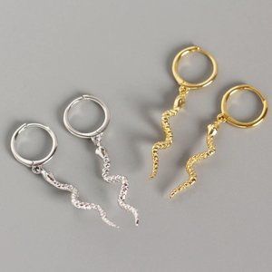 *NEW 925 Sterling Silver Swirl Drop Hoop Earrings